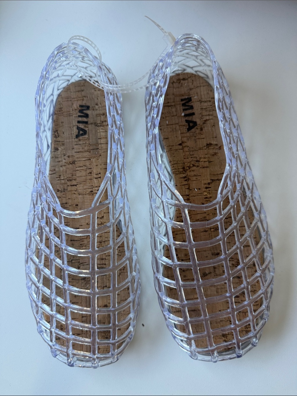 MIA DARLEENE Jelly Cage fisherman Flats Sandals Cork Insoles Shoes Size 8 Clear
